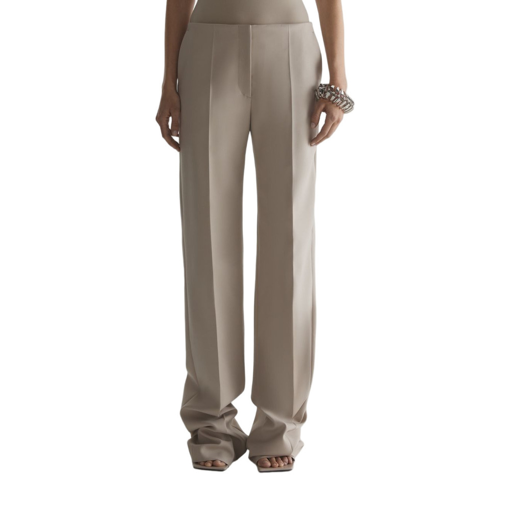 MUGLER Wide-Leg High-Waist Brown Trousers with Central Crease